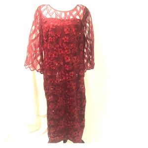 Wine Red Back Zipper Round Neck Lace Dress